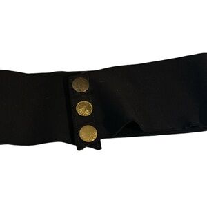 Black Stretch Fabric Belt with Gold Buttons